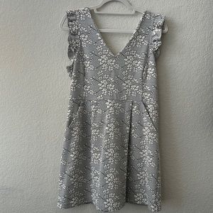 Anthropologie dress; black and white printed flowers. Size 10P.